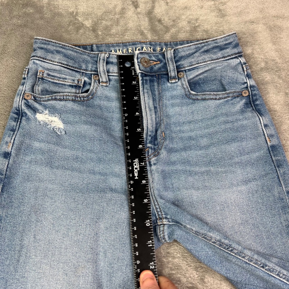 American Eagle Mom Jeans Womens 00 Light Wash Stretch Distressed High Rise - Picture 10 of 16